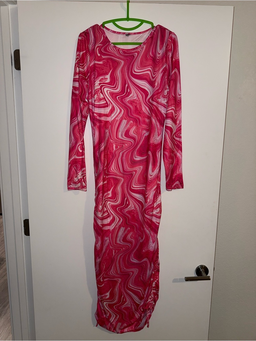 Pink Marble-Print Long Sleeve Bodycon Dress